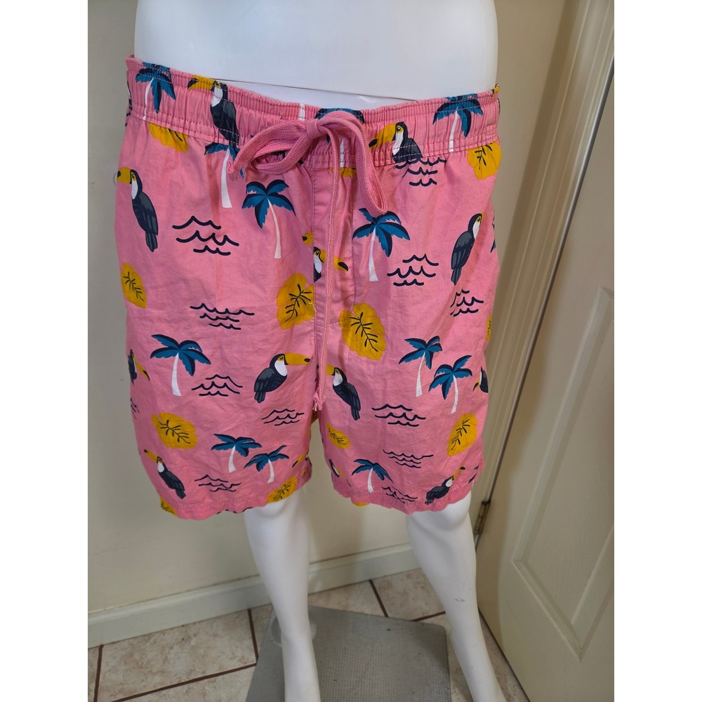Free Planet Mens Pink Toucan Palm Tree Tropical Cotton Shorts XL